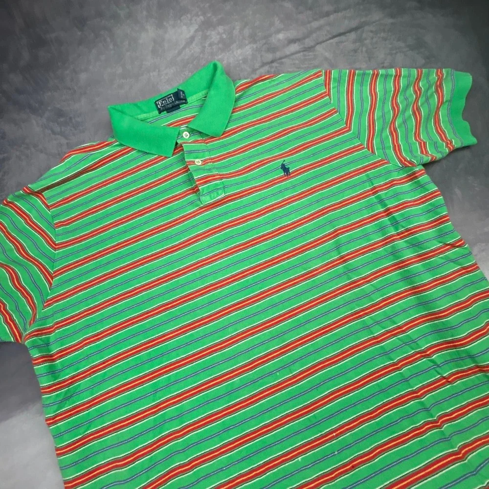 Vintage Polo Ralph Lauren Striped Polo Shirt Mens XXL Green Y2K‎ Skater Boxy Fit
